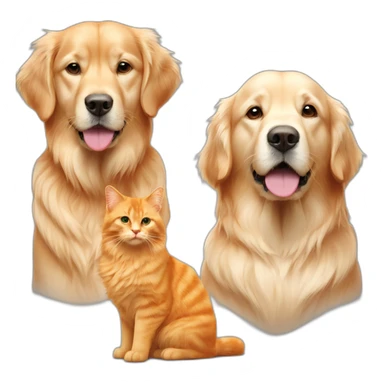 one orange cat and two golden retriever dogs sticker
