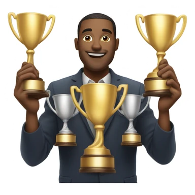 Guy holding trophies sticker