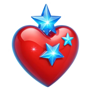 A transparent of a hologram of a red 3D heart with a bright blue star inside sticker