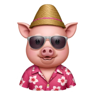 Pig with red aloha shirt, birthday hat, sunglasses sticker