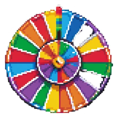 fortune wheel with rainbow colored sections and a spinner arrow sticker