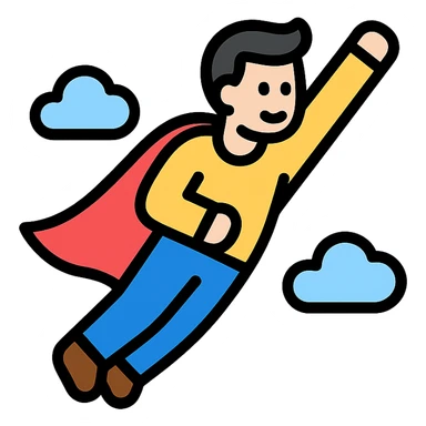man flying in the clouds, colored icon sticker
