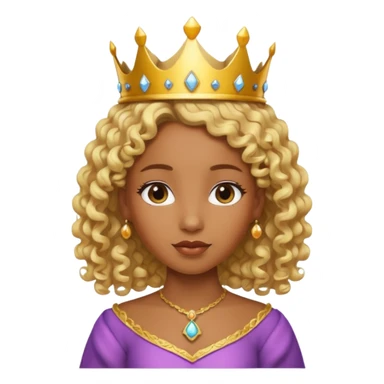 Princess brown skin, with curly blonde hair, small crown sticker