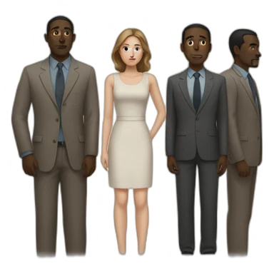 six dark-skinned men stand behind a pale woman sticker