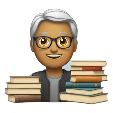 writer with a stack of books sticker