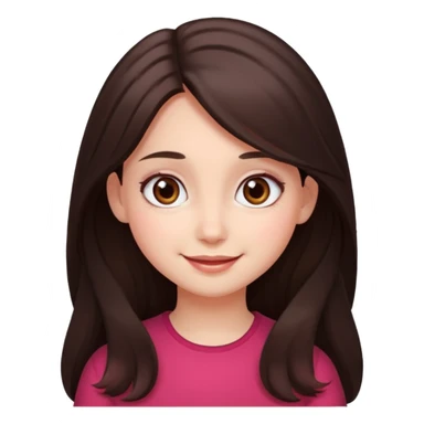 An emoji featuring a girl with dark brown long hair, brown big eyes, light pinkish skin, red cheeks,  sticker