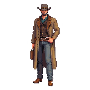 Arthur Morgan from Red Dead Redemption, full body with cowboy hat and duster coat sticker
