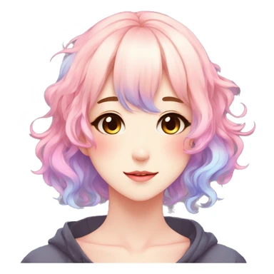 Gorgeous anime style shojo character with blushing face aesthetic and pretty colorful shiny gradient pastel hair trending style sticker