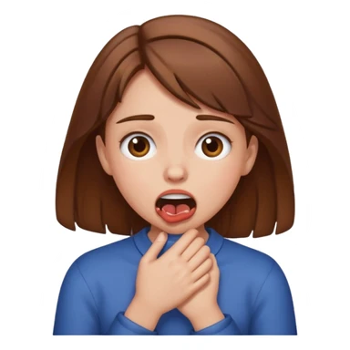 Make a emjoi of a brown hair girl choking herself In a joking way sticker