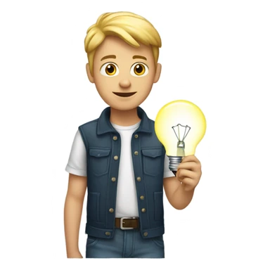 White boy holding lightbulb sticker