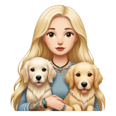 a  white girl with long hair with tattoo with 2 white golden retriever  sticker