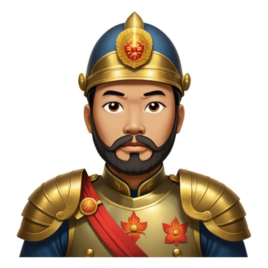 ​Cinematic Realistic Portrait of Trần Hưng Đạo, depicted as a revered Vietnamese general with his characteristic traditional Vietnamese beard and historic armor, his determined gaze illuminated by dramatic historical lighting that evokes his legendary martial spirit and leadership, sticker