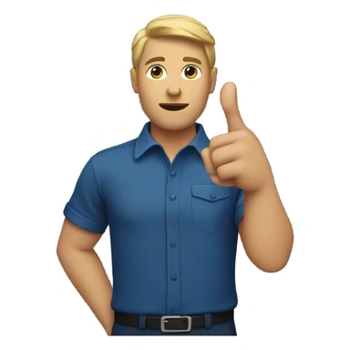 dark blue shirt arm pointing across body sticker