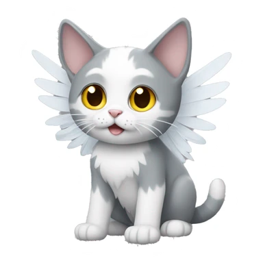grey and white cat with wings sticker