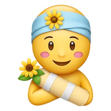 Cheerful get well soon emoji with flowers and a bandage sticker