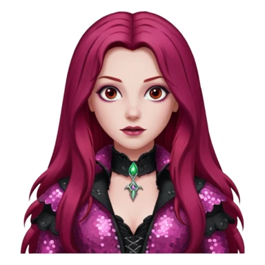 Aleera from Van Helsing with long dark red hair, pink sequin outfit sticker