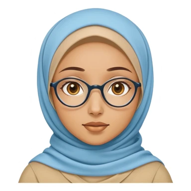 honey skin tone girl with beige hijab with sky blue think spectacle sticker