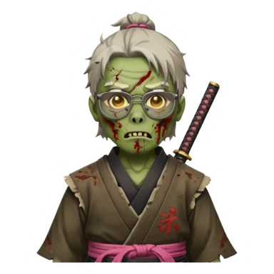 zombie samurai with glasses, highlight the glasses, more visible sticker