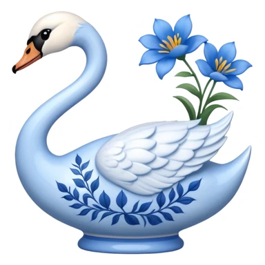 Light blue swan shaped vase with blue flowers in it sticker