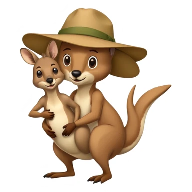 man with an Australian hat and a kangaroo in a playful fight, simple expressions sticker