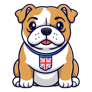 A cute cartoon English bulldog with small English flag sticker