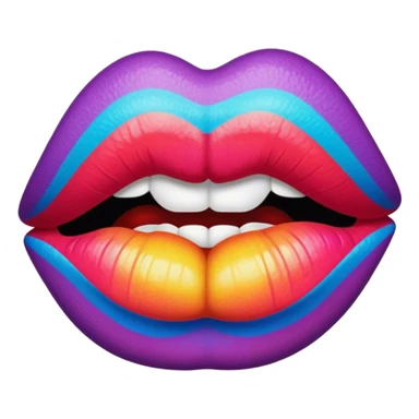 A psychedelic-colored lipstick kiss mark. sticker