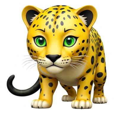 cinematic-jaguar-realistic-full-body-on-all-fours-emoji,-sleek-powerful-frame-poised-for-action,-yellow-fur-adorned-with-bold-black-rosettes,-head-tilted-dramatically,-piercing-green-eyes-locked-onto-its-prey,-simplified-yet-realistic-focus sticker