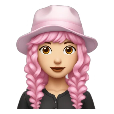 •	Pale pink hair 	•	Youthful facial features 	•	Casquette hat with frills 	•	Dress with lots of frills sticker