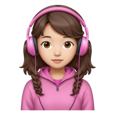 a asian japanese girl with wavy silky brown hair and no bangs. she has a cute pink gaming headphones. she is wearing a cute pink sweater  sticker