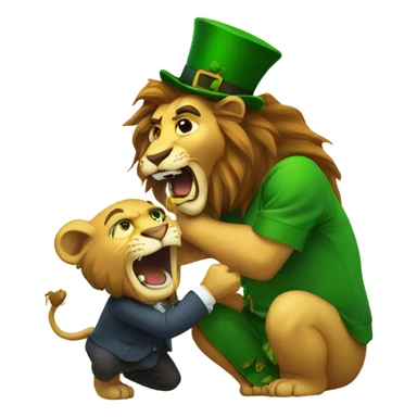 Lion biting a leprechaun  sticker