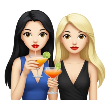 Two queens with long black hair and blonde drink sticker