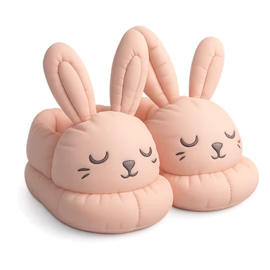 pair of bunny slippers with floppy ears and embroidered eyes, cozy and rounded, pastel palette, cushion style sticker