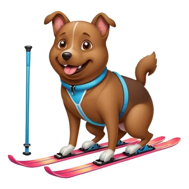 Fat brown dog on skis sticker