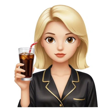 pretty blonde model with brown eyes wearing a black silk pajama set, holding a glass of diet cola  sticker