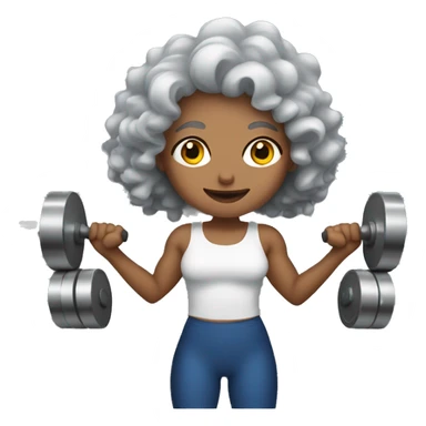 White women with curly gray hair lifting weights sticker