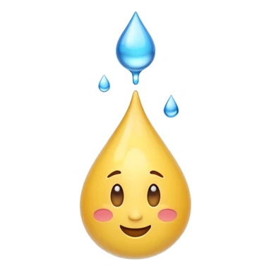 3D iPhone style emoji of a liquid drop falling, glossy and translucent, mid-air motion, isolated on white background, soft shadows, high detail, playful and cute. sticker