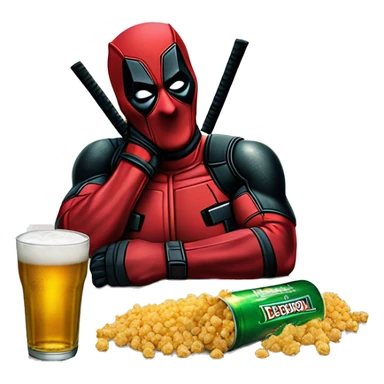 Deadpool tomando cervezas heineken con palomitas sticker