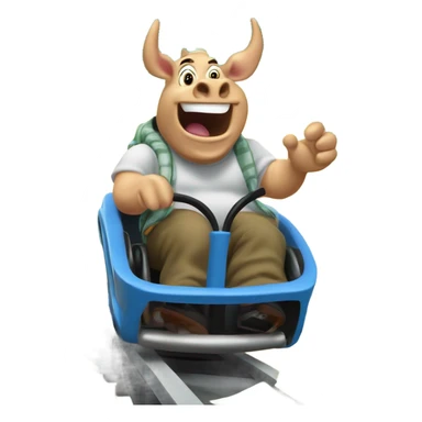 Rhino man riding a roller coaster with large $ signs & money flowing behind  sticker