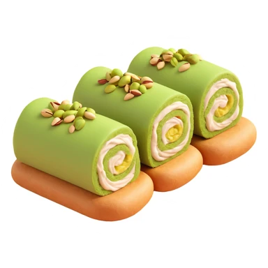 Halawet el Jibn, Middle Eastern dessert roll with creamy filling and pistachio topping, white background sticker