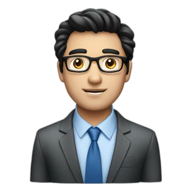 Businessman with black hair, blue eyes with glasses mac book sticker