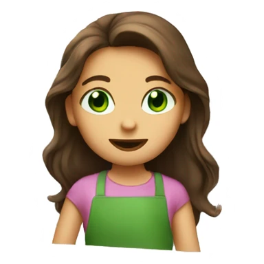 Small girl baking cookies long brown hair and green eyes sticker
