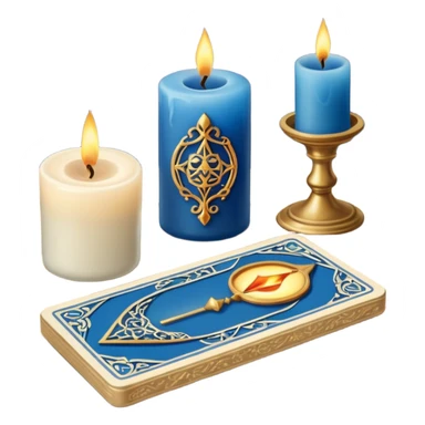 A blue deck of tarot cards and a one candle nearby sticker