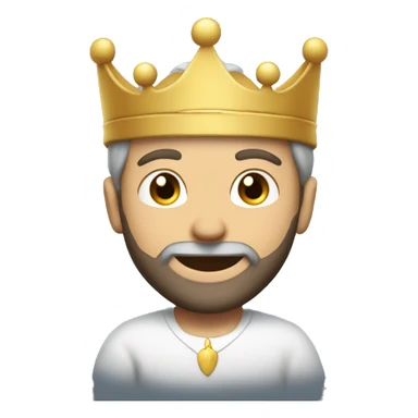 smiling boy with beard white patch of hair on the temples and a crown sticker