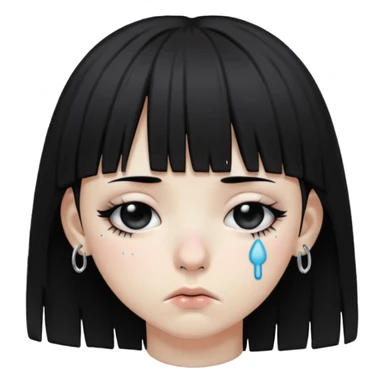 sad emoji that isn’t crying and has all black hair and black hair bangs that is going over it’s eyes and nose piercings and is emo sticker