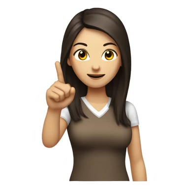 The woman with white skin and long dark brown hair is pointing up with their hand with index finger raised. sticker