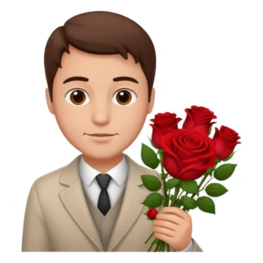 Un homme blanc brun pas en costard qui donne un bouquet de roses dans la main sticker