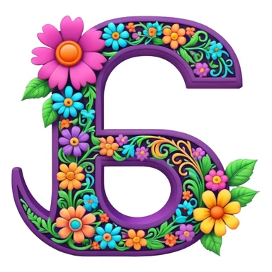 3D, gothic style psychedelic colored Letter “G” with hippie style flower border sticker