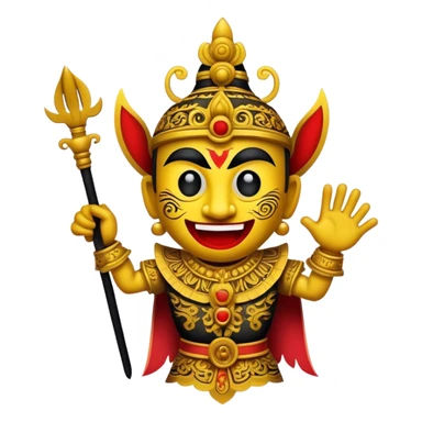 Cinematic Realistic Wayang Kulit Pop Culture Emoji, featuring a vibrant shadow-puppet theatre scene rendered with dynamic textures and artistic, traditional lighting. sticker