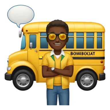a school bus with a jamaican man saying bomboclat (speech buble) sticker