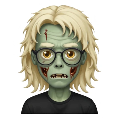 A zombie boy with long, wavy, falling hair, non-oval glasses, and a black t-shirt. sticker
